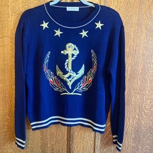 Liz Claiborne Vintage Nautical Blue Sail Sweater Sz S